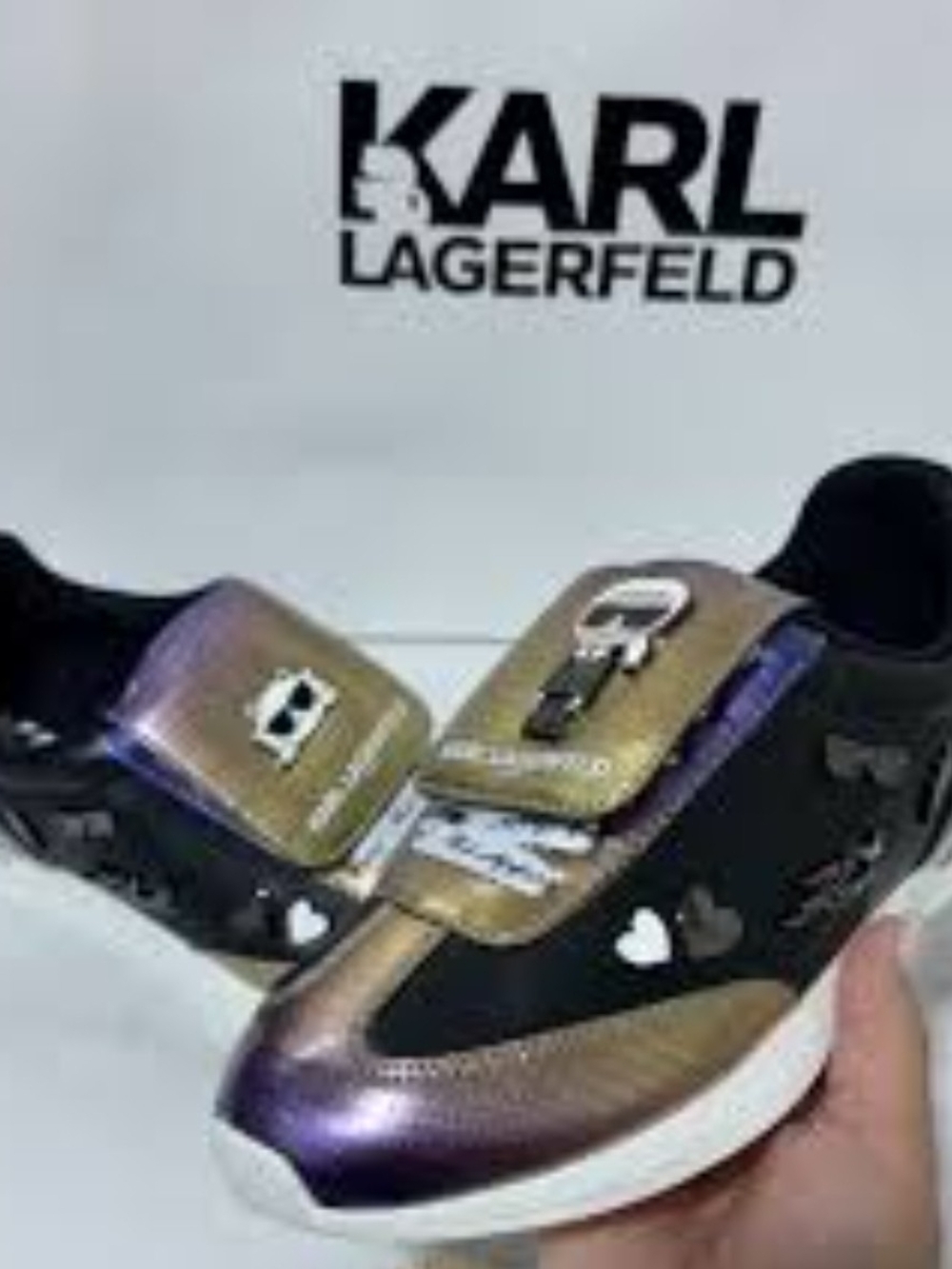 Karl Lagerfeld Kids Iridescent Purple-Black Hook Strap Sneakers